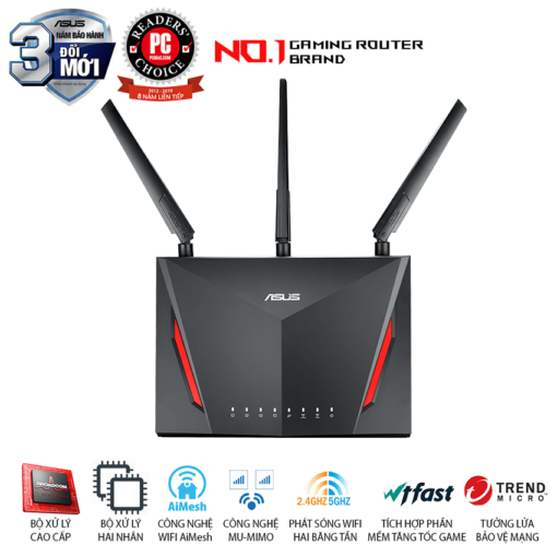 ASUS RT-AC86U (Gaming Router) Wifi AC2900 2 băng tần, AiMesh 360 WIFI Mesh, WTFast, AiProtection, chipset Broadcom USB 3.0