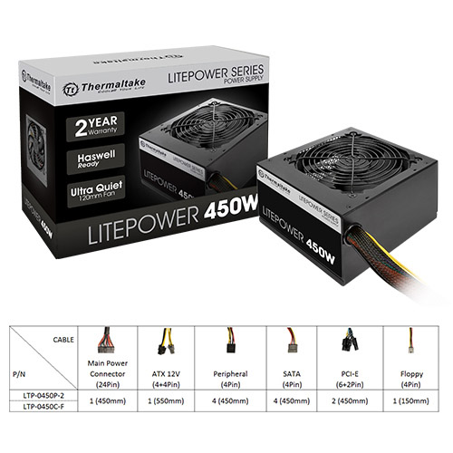 Thermaltake Litepower 450W Cáp có tính linh hoạt cao
