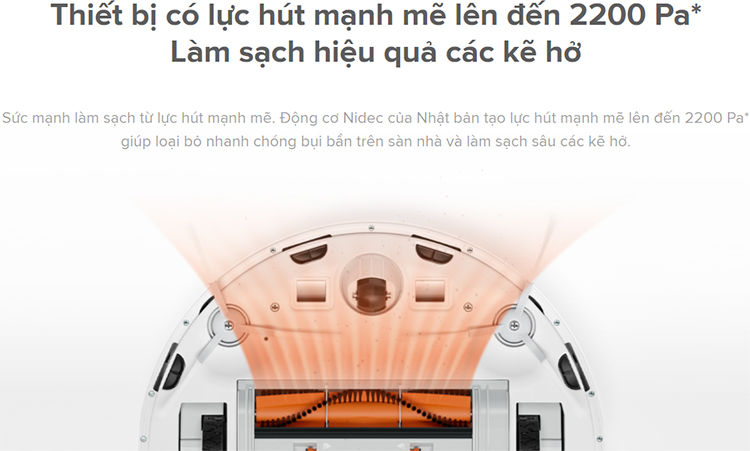 Máy Hút Bụi Xiaomi Mi Robot Vacuum-Mop Essential SKV4136GL có dung lượng pin đến 2500mAh