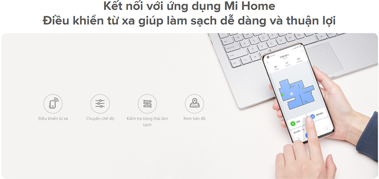 Máy Hút Bụi Xiaomi Mi Robot Vacuum-Mop Essential SKV4136GL dễ dàng điều khiển thiết bị từ xa