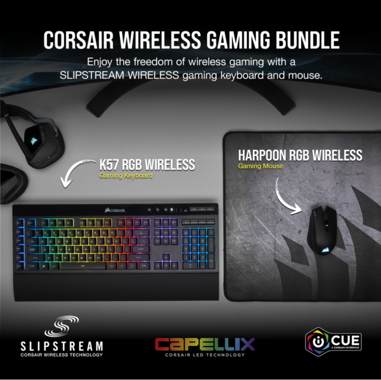 Bộ Phím Chuột không dây Corsair K57 RGB và Harpoon RGB