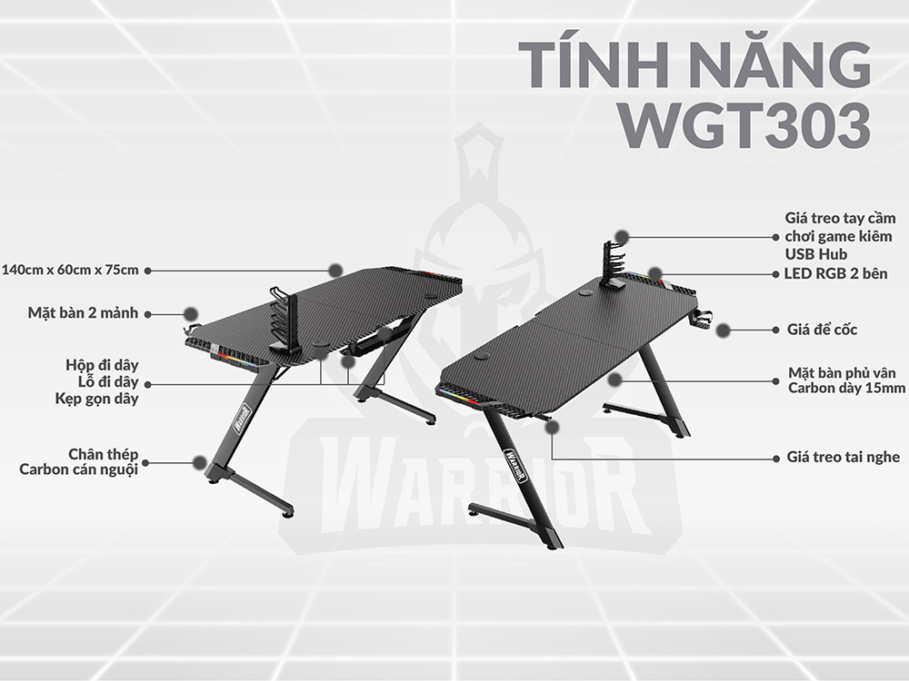 WARRIOR GAMING TABLE - Zealot Series - WGT303 (Bàn chơi game có LED RGB)