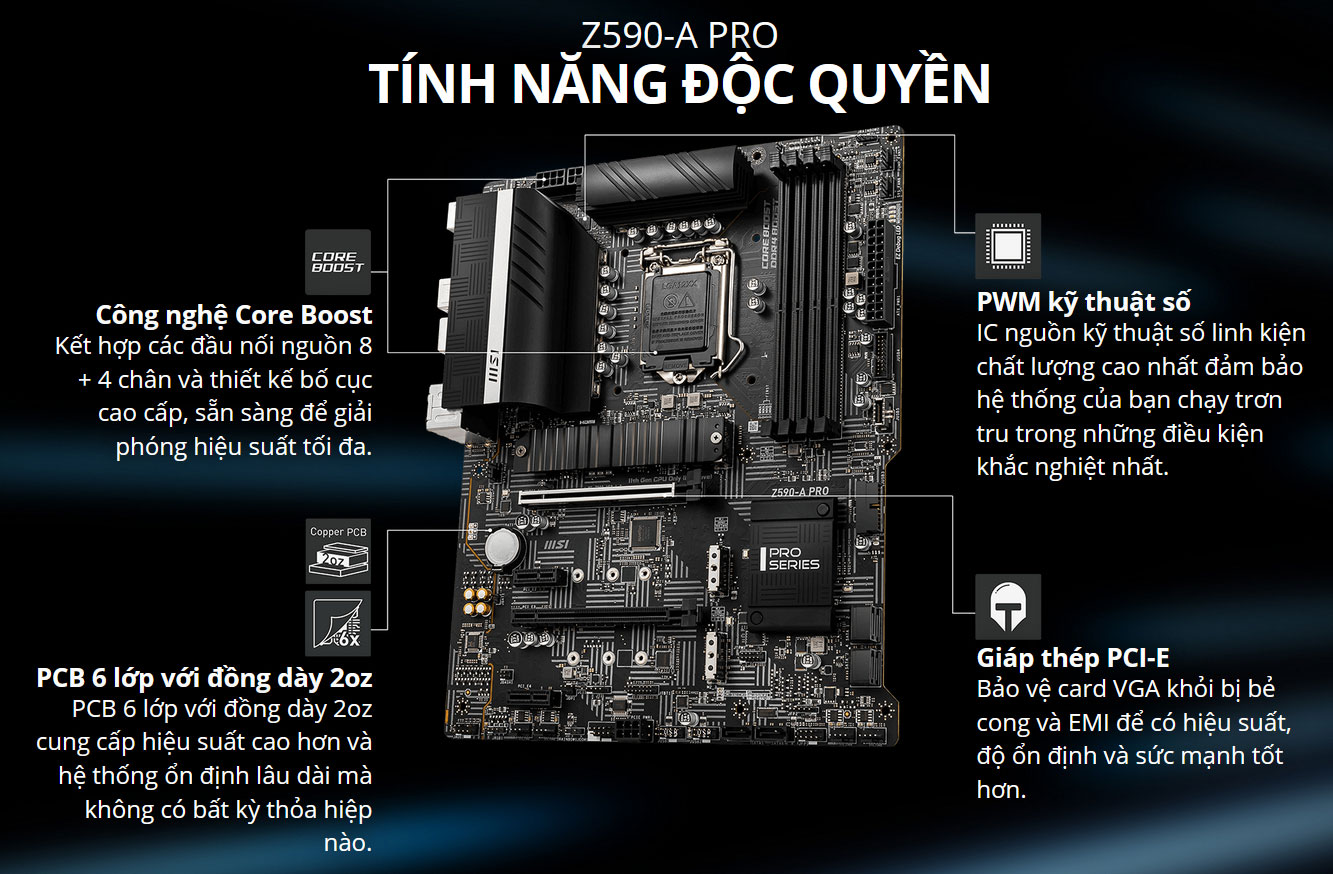 Mainboard MSI Z590-A PRO hiệu năng mạnh mẽ