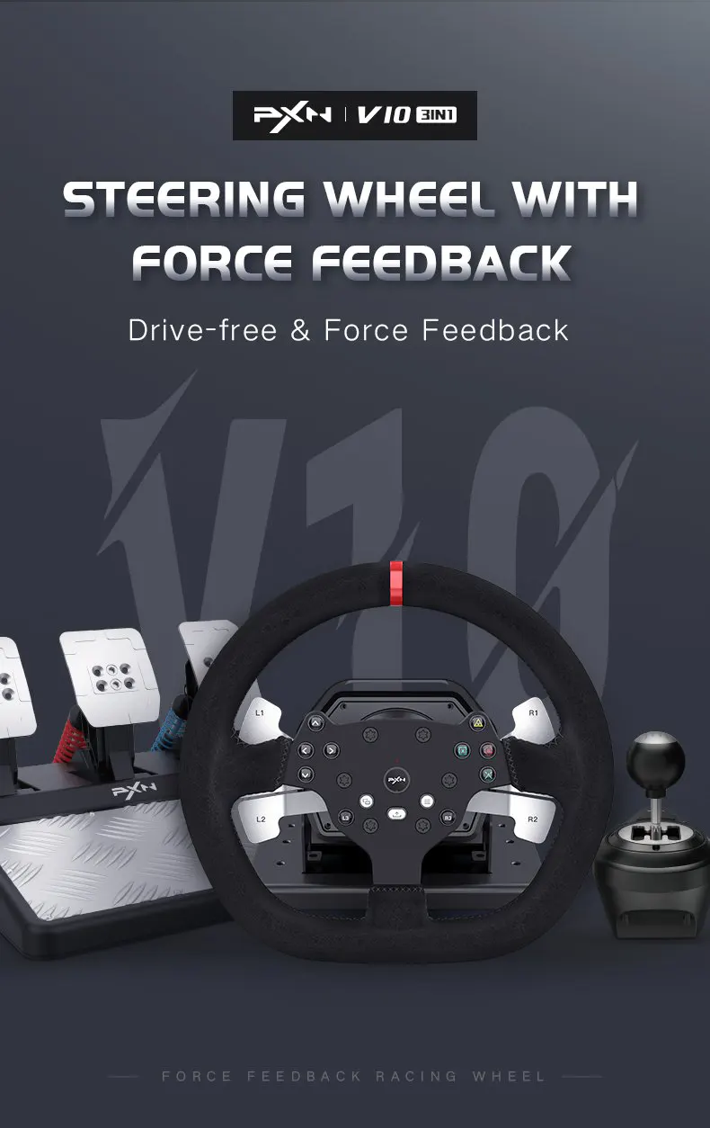 Vô lăng chơi game PXN V10 Metal FFB Pro Racing Wheel