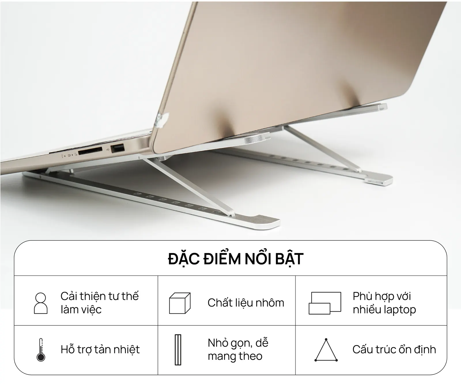 Giá đỡ Laptop HyperWork L2 Xám/Bạc - Khung nhôm 8 cấp độ