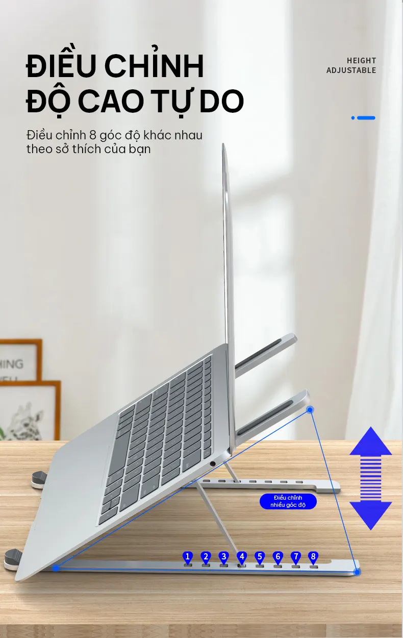 Giá đỡ Laptop HyperWork L2 Xám/Bạc - Khung nhôm 8 cấp độ