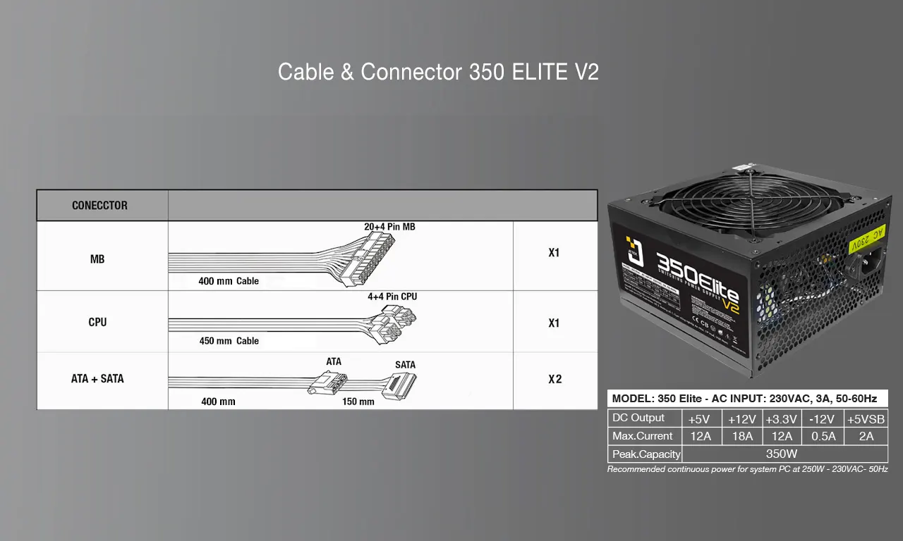 Nguồn máy tính Jetek Elite V2 350W