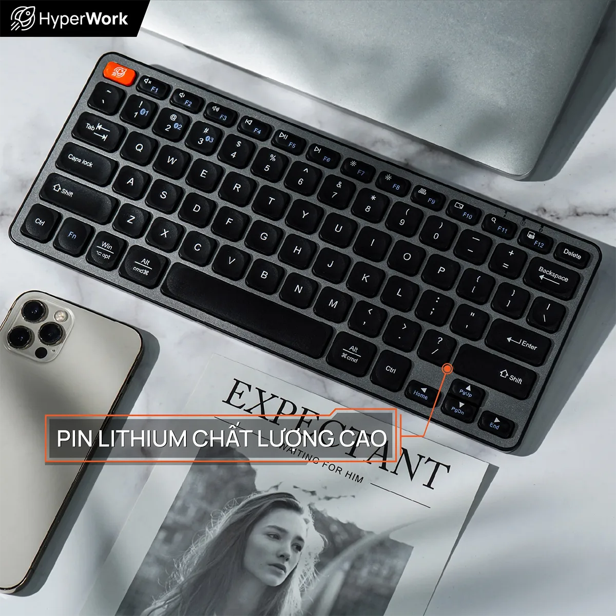 Bàn phím HyperWork KB1 Bluetooth - Pin Lithium chất lượng cao