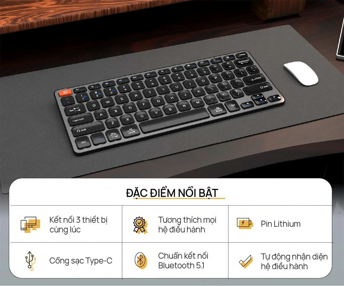 Bàn phím HyperWork KB1 Bluetooth - Đặc điểm nổi bật