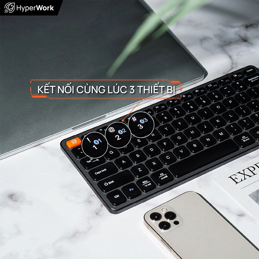 Bàn phím HyperWork KB2 Bluetooth - Kết nối 3 thiết bị cùng 1 lúc