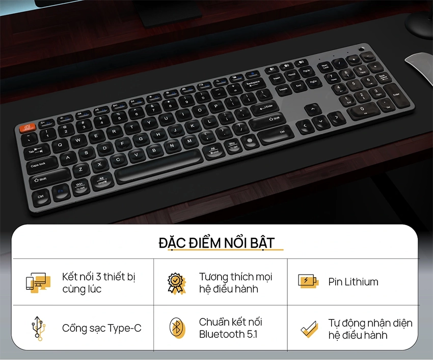 Bàn phím HyperWork KB2 Bluetooth - Đặc điểm nổi bật