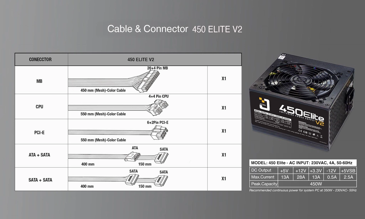 Nguồn máy tính Jetek Elite V2 - 450W