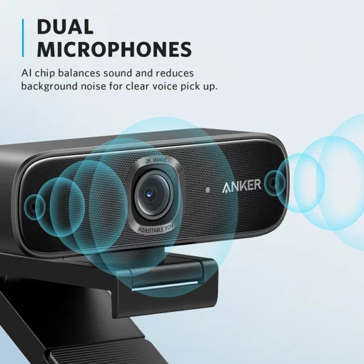 Webcam Anker PowerConf C302 tích hợp 2 Micro thu âm chất lượng cao