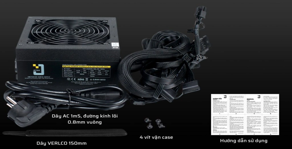 Nguồn máy tính Jetek RM750 V3 750W cứng cáp