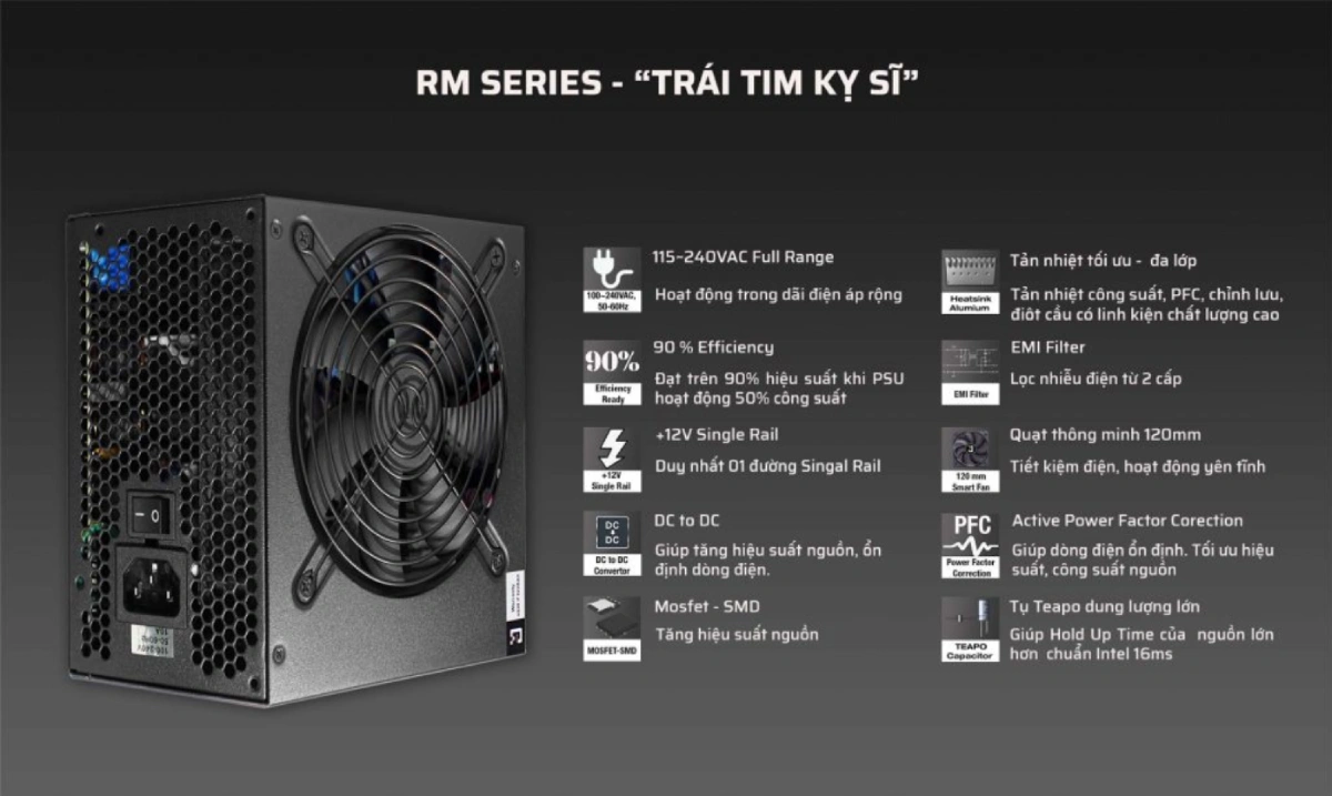 Nguồn máy tính Jetek RM750 V3 750W trái tim kỵ sĩ