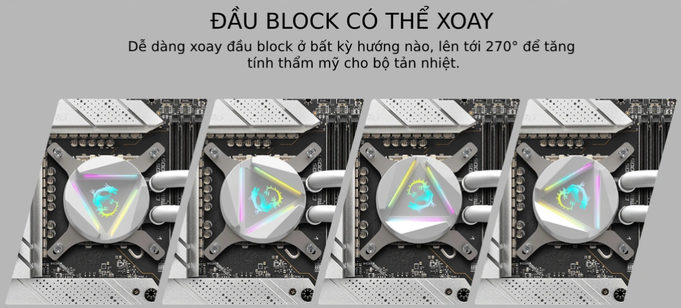 Tản Nhiệt Nước MSI MAG CORELIQUID 240R V2 WHITE đầu block có thể xoay