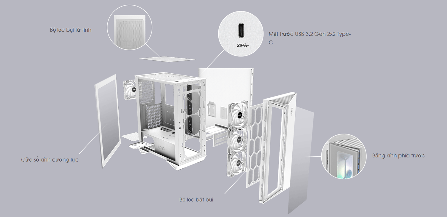 Vỏ Case MSI MPG GUNGNIR 110R White Mid-Tower