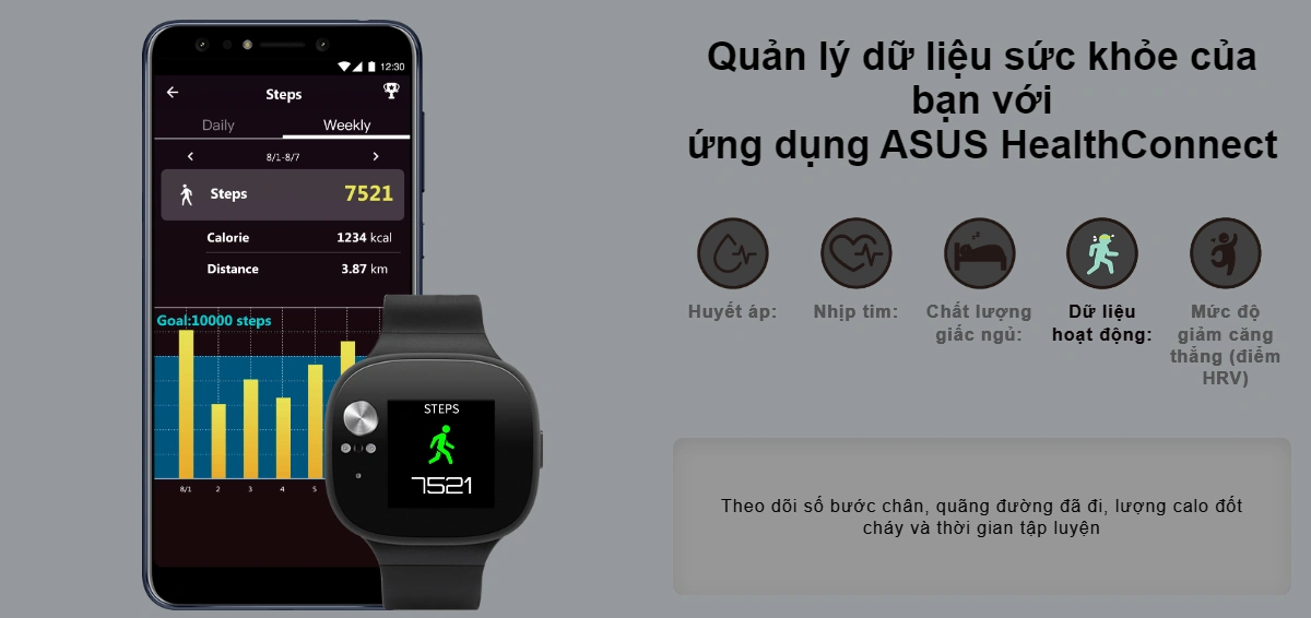 ASUS VivoWatch BP HC-A04 quản lý dữ liệu sức khỏe