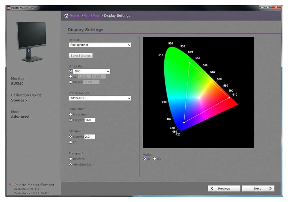 Màn hình BenQ SW240 hiệu chuẩn Palette Master Element