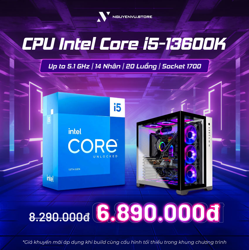 CPU Intel Core i5-13600K (Up to 5.1 GHz | 14 Nhân | 20 Luồng | Socket 1700)