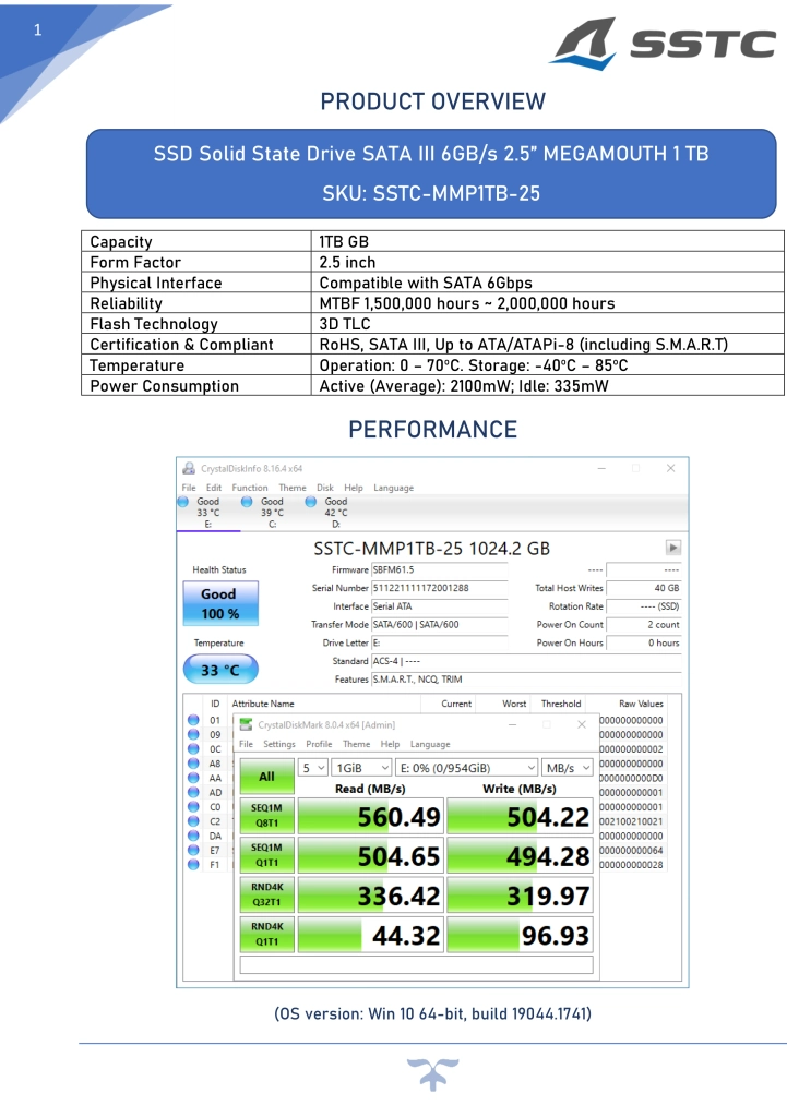 Ổ Cứng SSD SSTC Megamouth 1TB Sata III 2.5 inch