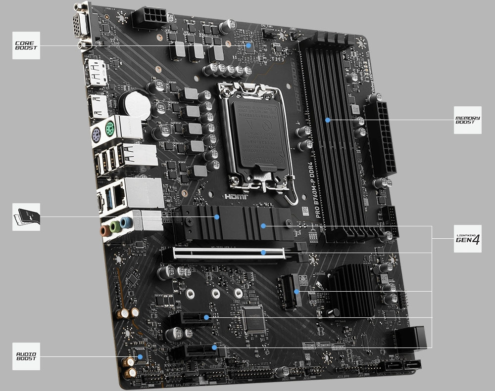 Mainboard MSI PRO B760M-P DDR4 (Intel B760, Socket LGA1700, mATX, 4 khe RAM DDR4)