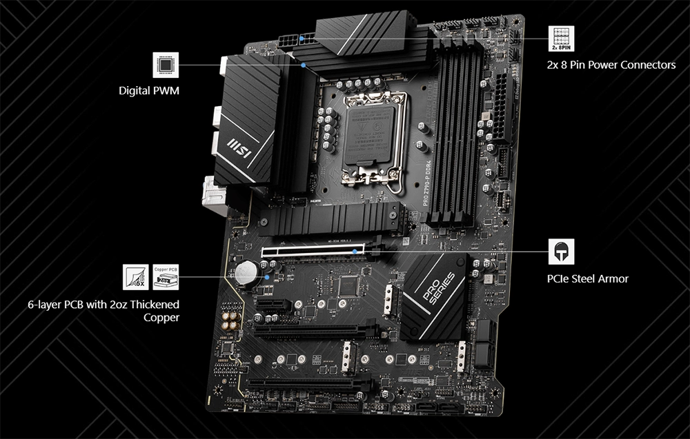 Mainboard MSI PRO Z790-P DDR4 (Intel Z790, Socket LGA1700, ATX, 4 khe RAM DDR4)
