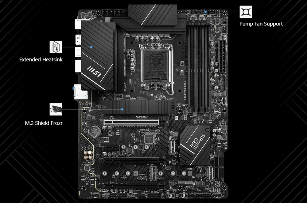 Mainboard MSI PRO Z790-P DDR4 (Intel Z790, Socket LGA1700, ATX, 4 khe RAM DDR4)
