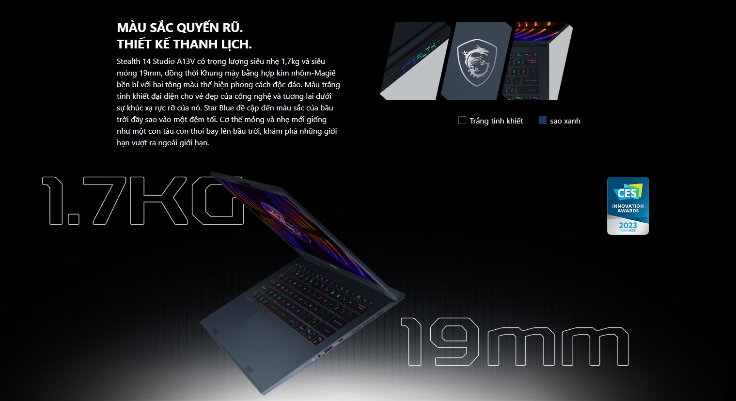 Laptop Gaming MSI Stealth 14 Studio A13VF màu sắc quyến rũ
