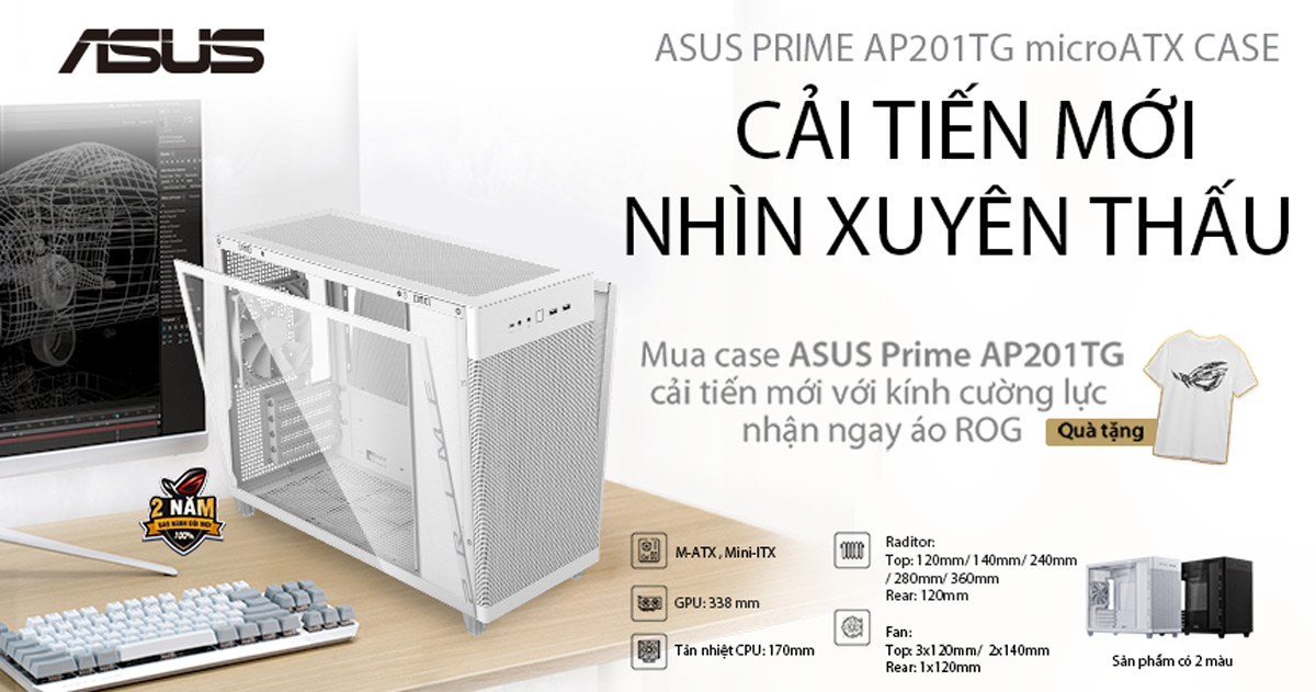 Mua case ASUS Prime AP201TG cải tiến mới với kính cường lực nhận ngay áo ROG