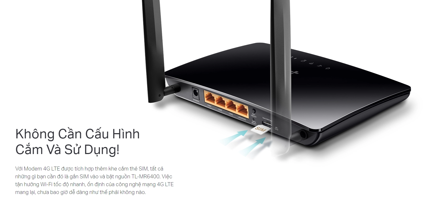 Router Wi-Fi 4G LTE TP-Link TL-MR6400 V5.3 Tốc Độ 300 Mbps không cần cấu hình