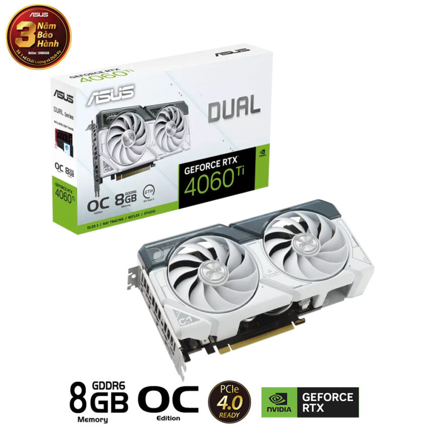 ASUS Dual GeForce RTX 4060 Ti White OC Edition 8GB GDDR6