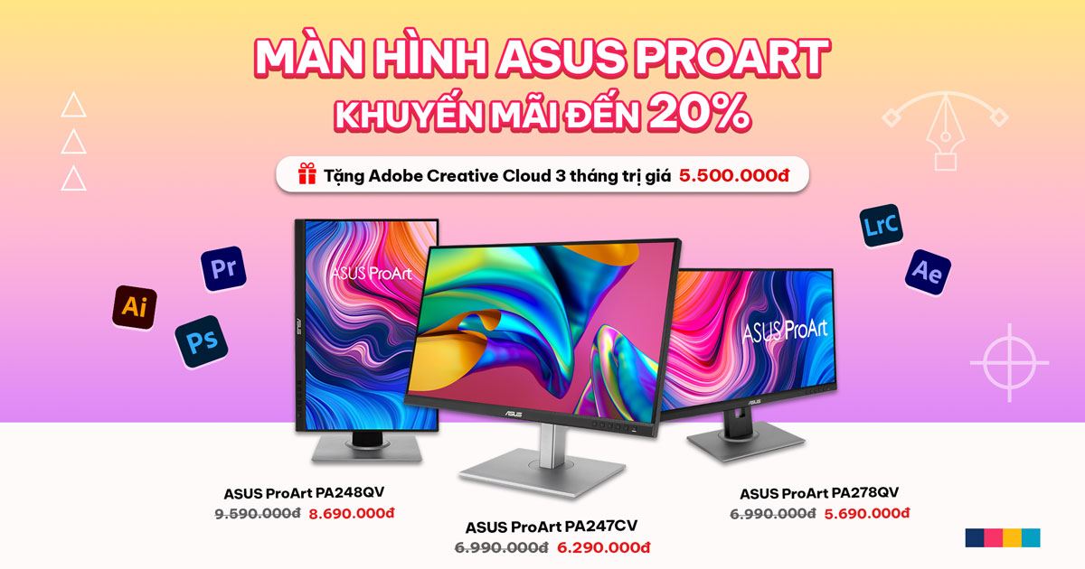 Mua màn hình ASUS ProArt nhận ngay 3 tháng Adobe Creative Cloud