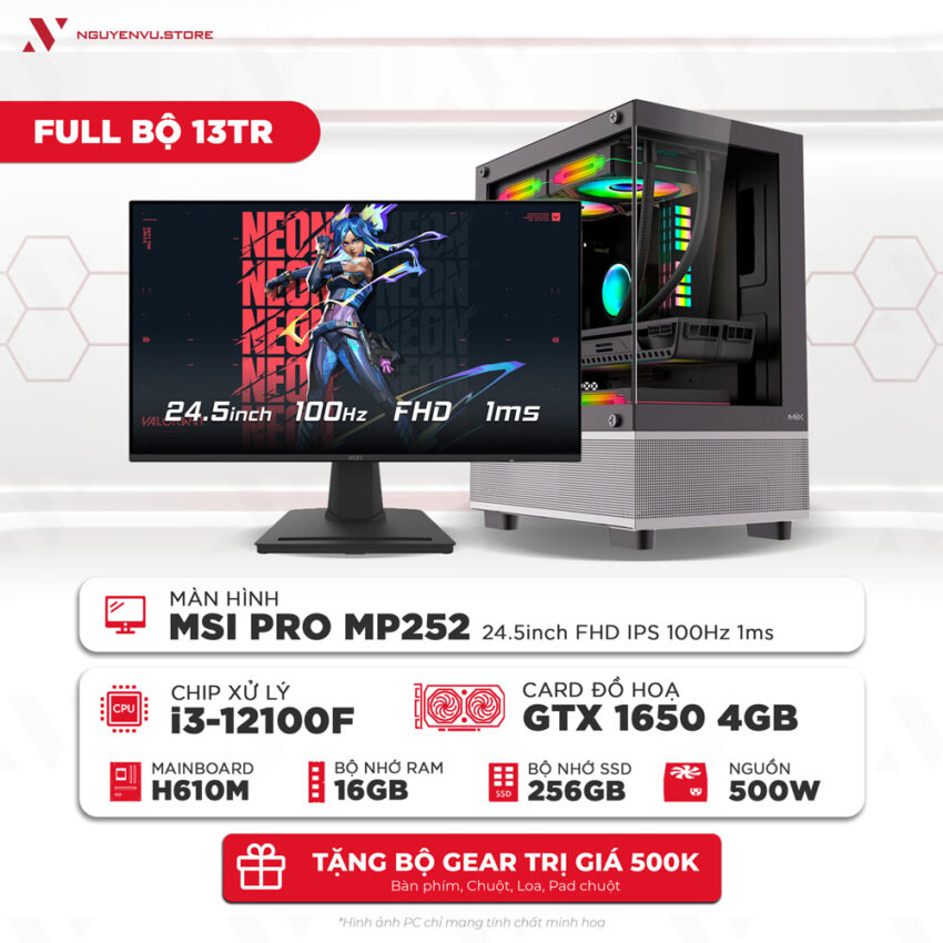 full bộ gaming 13 triệu i3 12100f GTX 1650