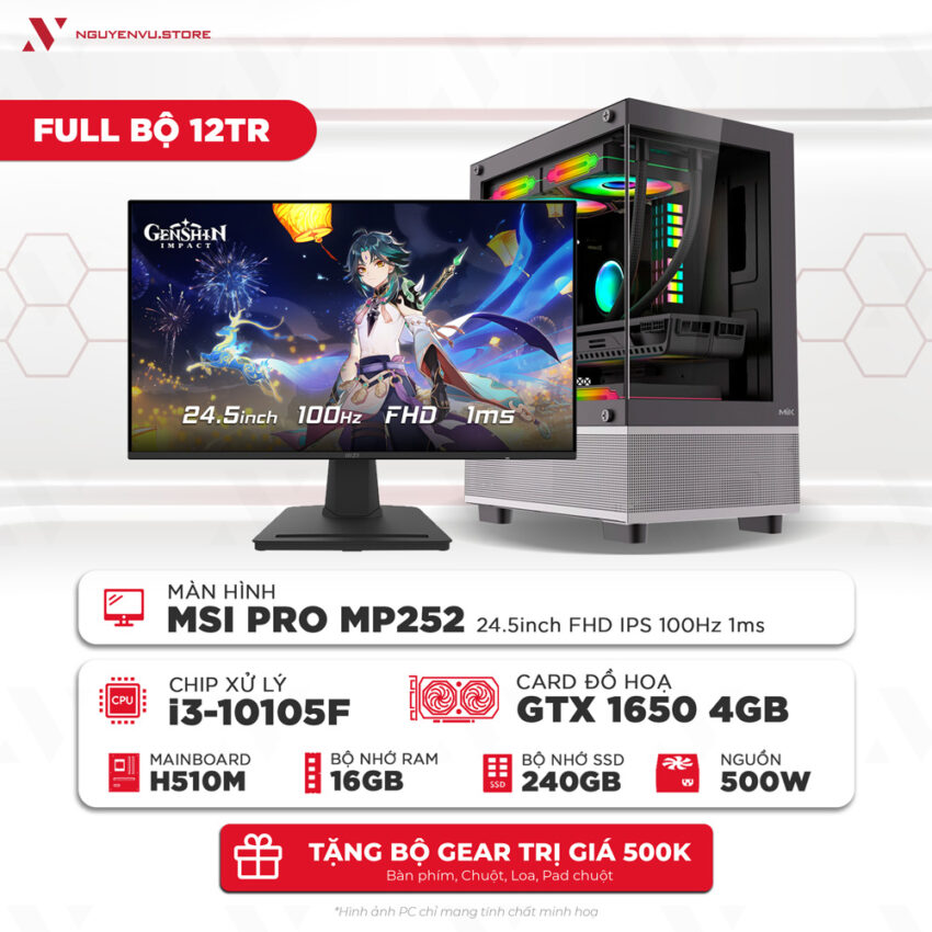 full bộ PC gaming 12 Triệu i3 GTX 1650 giá tốt