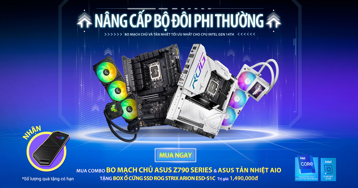 Mua combo Bo mạch chủ ASUS Z790 series & ASUS tMua combo Bo mạch chủ ASUS Z790 series & ASUS tản nhiệt AIO nhận ngay quà tặng giá trịn nhiệt AIO nhận ngay quà tặng giá trị