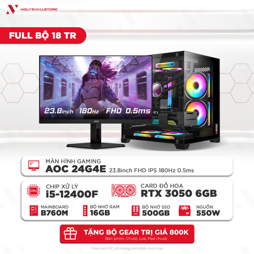 Full bộ PC gaming i5-12400F RTX 3050 giá tốt