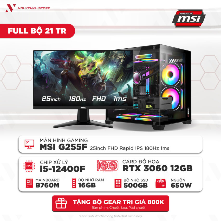 Full bộ PC gaming i5-12400f RTX 3060 12GB