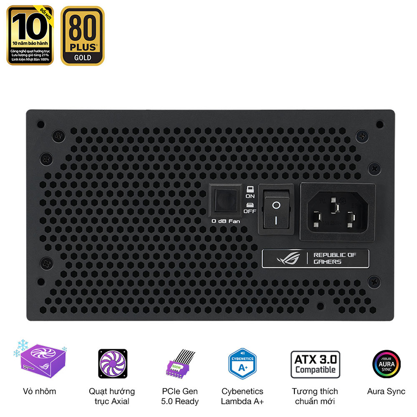 Alimentation PC ASUS ROG Strix 1000W Gold Aura - 80+ Gold, ATX 3.0, PCIe 5.0, RGB Aura Sync, Ventilateur Axial - 3