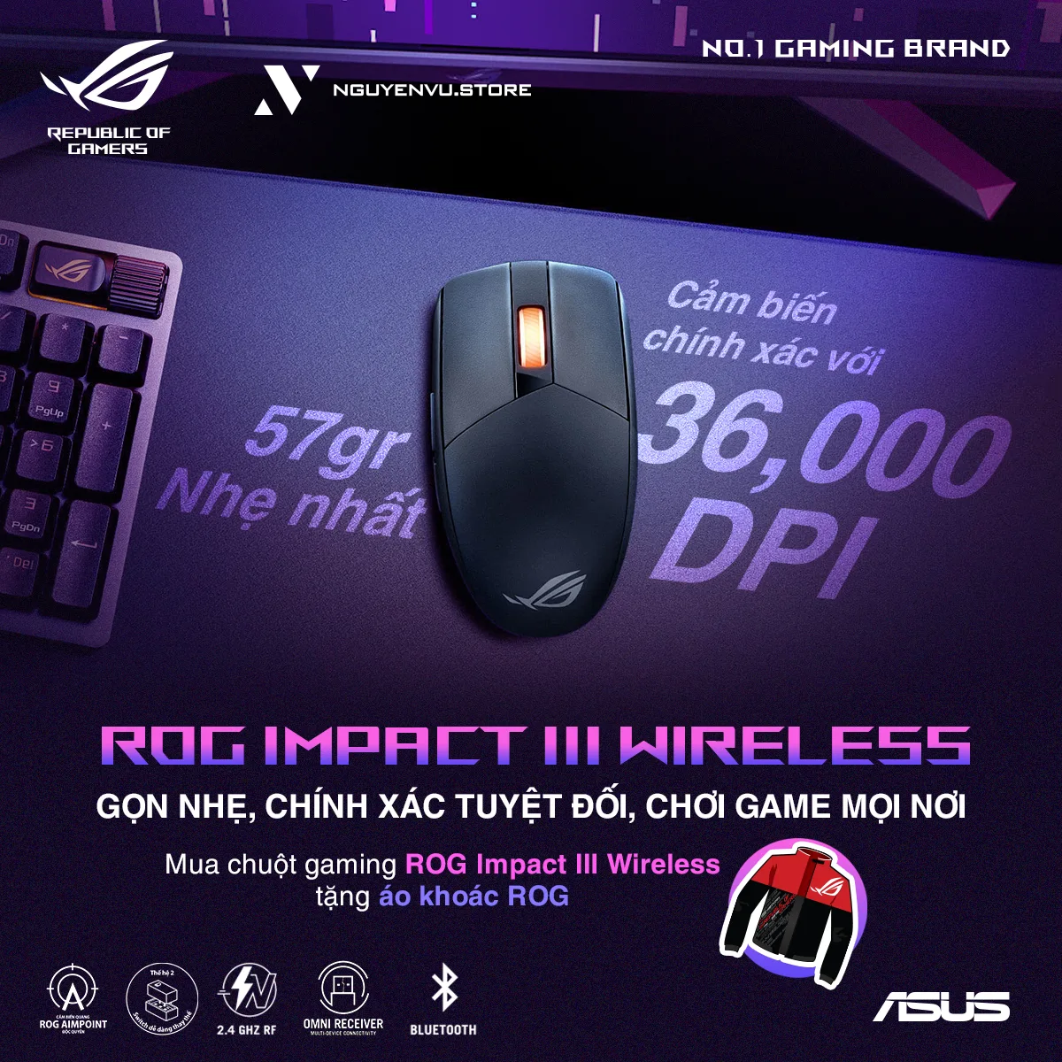 ROG IMPACT III WIRELESS – GỌN NHẸ, CHÍNH XÁC TUYỆT ĐỐI, CHƠI GAME MỌI NƠI