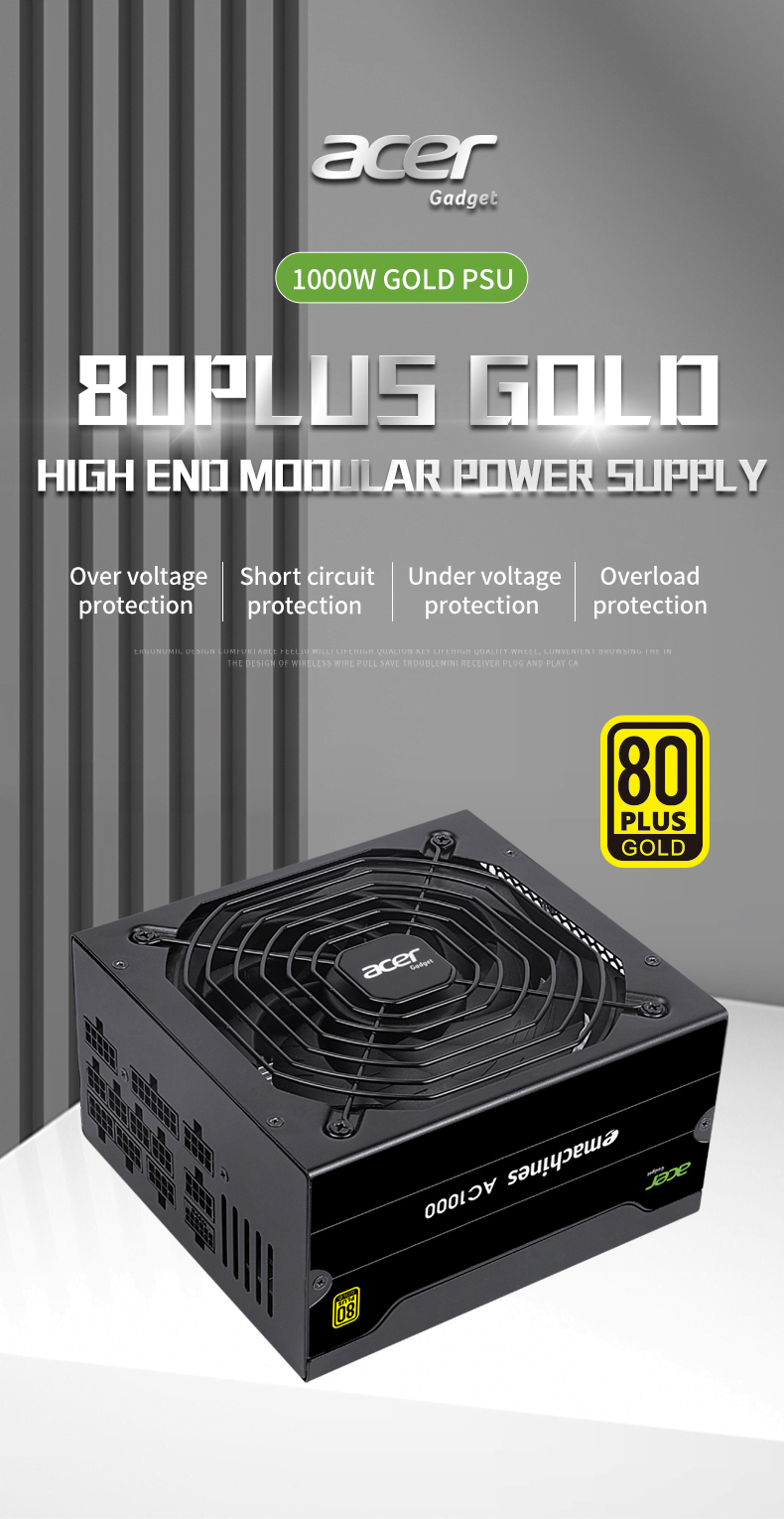 Nguồn Máy Tính Acer AC1000 1000W- 80 Plus Gold | Chính Hãng