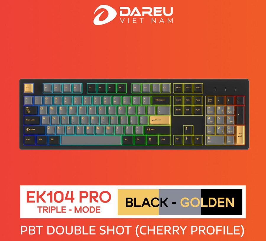 Bàn phím cơ gaming không dây DAREU EK104 PRO – BLACK GOLDEN