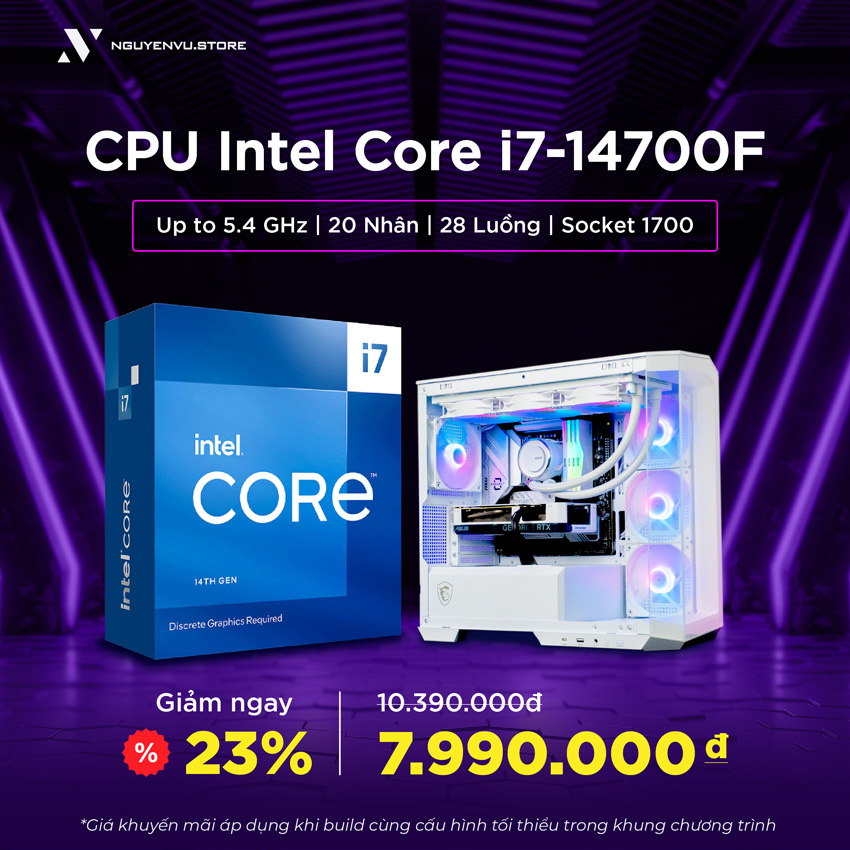 CPU Intel Core i7 14700F (Up to 5.4 GHz | 20 Nhân | 28 Luồng | Socket 1700)