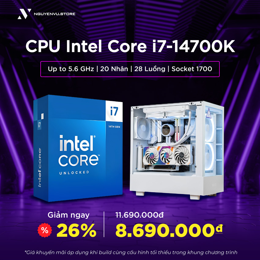 CPU Intel Core i7 14700K (Up to 5.6 GHz | 20 Nhân | 28 Luồng | Socket 1700)