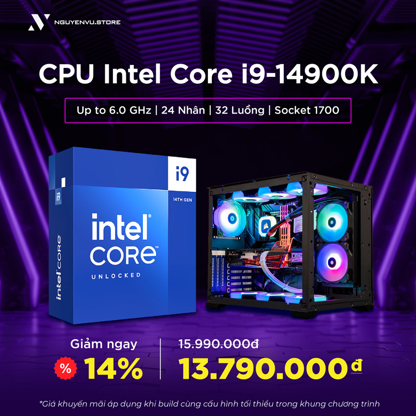 CPU Intel Core i9 14900K (Up to 6.0 GHz | 24 Nhân | 32 Luồng | Socket 1700)