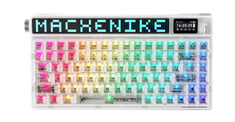 Bàn phím Machenike KT84-B84W Smart Screen Tri- mode White Gateron Yellow Switch