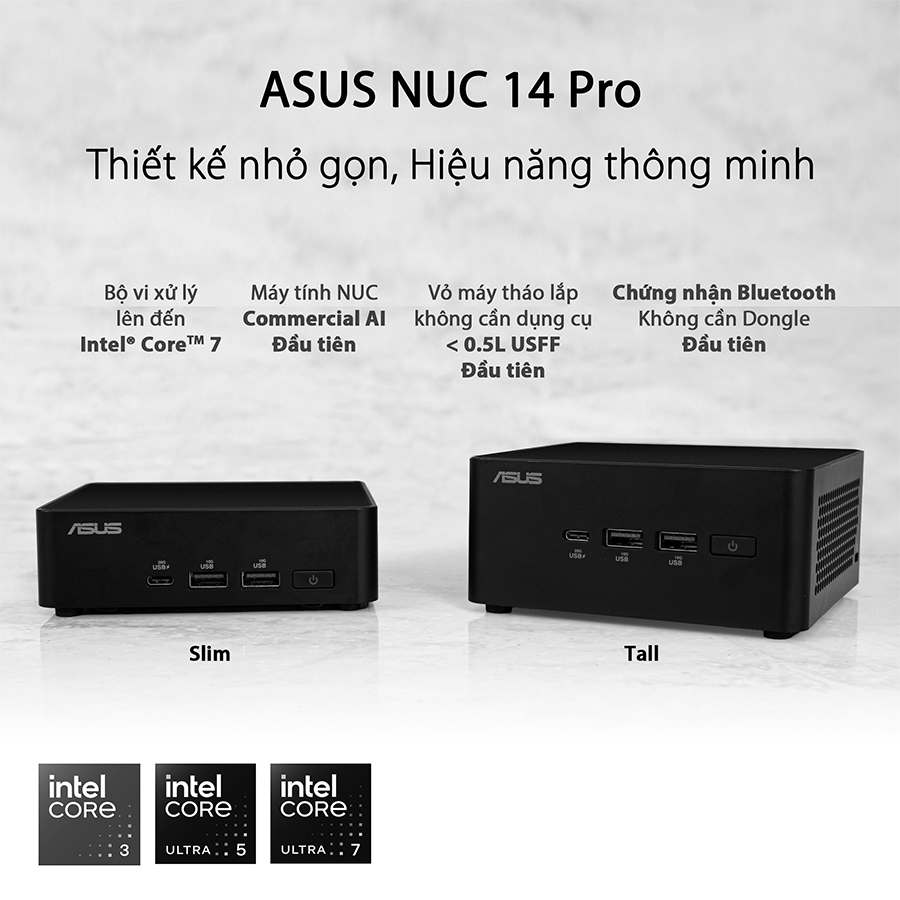 PC Mini Asus NUC 14 Pro RNUC14RVHU500001I (Ultra 5 125H, Intel Arc Graphics, Wi-Fi 6E AX211, Bluetooth 5.3)