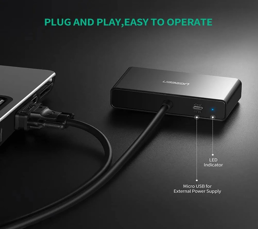 Bộ chia VGA 1 ra 2 Ugreen 20918 Dài 1m, Đen