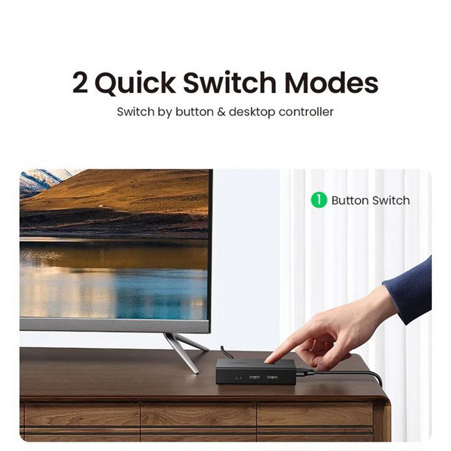 Bộ chuyển tín hiệu 2 CPU Ugreen 90478 (dùng 1 màn hình KVM Switch HDMI, USB, Đen)