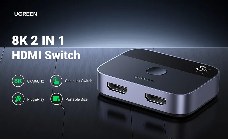 Bộ Gộp HDMI 2.1 Ugreen 90385 (2 In 1 Out, Đen)